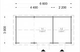 Gartenhaus aus Holz ELEONORA S (44 mm), 6.6x3 m, 19.8 m² specification 1