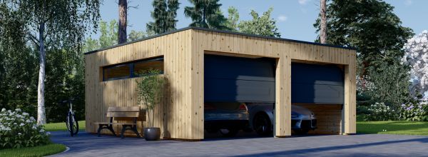 Doppelgarage aus Holz mit Flachdach SILVIA DUO F (34 mm + Holzverschalung), 6x6 m, 36 m²