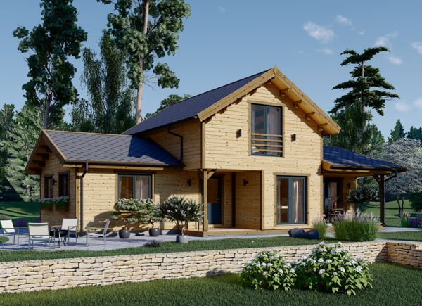 Holzwohnhaus HOLLAND (PREMIUM Isoliert, KfW 40, 44 mm + Holzverschalung), 108 m² + 13 m² Terrasse avp.ui.product_images.thumbnail 1