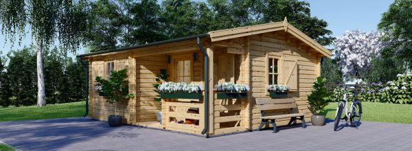 Gartenhaus aus Holz NANTES (Isoliert, 44+44 mm), 6x4.7 m, 24 m² + 3.5 m² Terrasse