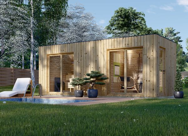 Gartensauna DELLA mit Vorraum (34 mm + Holzverschalung), 6,1 x 2,6 m, 12.5 m² avp.ui.product_images.thumbnail 1