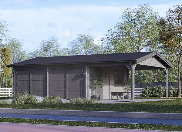 Doppelgarage aus Holz MULTI (44 mm) 6x6 m mit Carport 3x6 m avp.ui.product_images.thumbnail 1