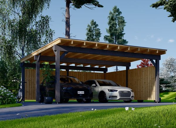 Carport aus Holz für 2 Autos mit L-förmiger Wand LUNA DUO F, 6x6 m avp.ui.product_images.thumbnail 1