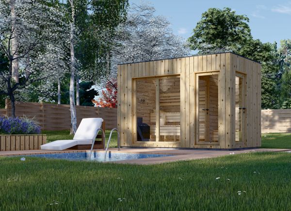Gartensauna DELLA mit Vorraum (34 mm + Holzverschalung), 3,6 x 2,1 m, 5,5 m² avp.ui.product_images.thumbnail 1