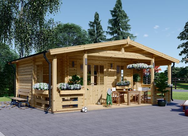 Blockbohlenhaus mit Terrasse PARIS (44 mm), 6.7x5.7 m, 21 m² + 11 m² avp.ui.product_images.thumbnail 1
