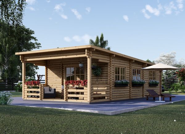 Blockbohlenhaus mit Flachdach und Terrasse HYMER (66 mm), 42 m² + 10 m² avp.ui.product_images.thumbnail 1