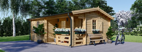 Gartenhaus aus Holz NANTES (58 mm), 6x4.7 m, 24 m² + 3.5 m² Terrasse