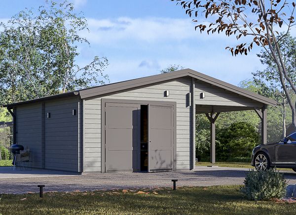 Holzgarage MULTI (44 mm) 4x6 m mit Carport 3x6 m avp.ui.product_images.thumbnail 1
