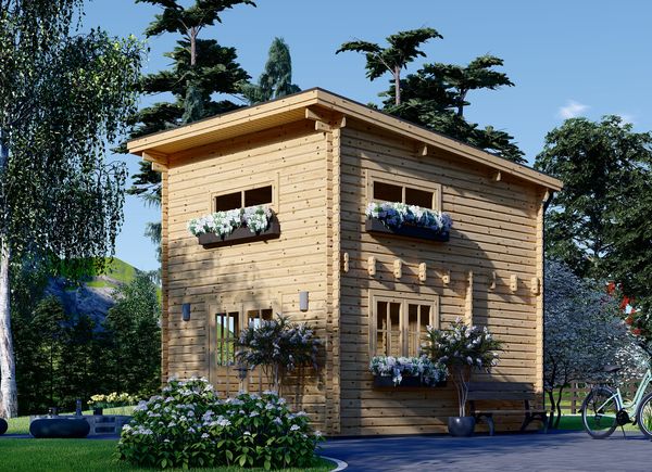 Blockbohlenhaus mit Flachdach und Schlafboden AVIGNON F (44 mm), 20 m² + 16 m² avp.ui.product_images.thumbnail 1