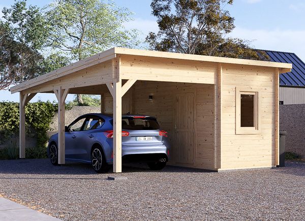 Carport aus Holz für 1 Auto mit Schuppen MODERN, 5.95x5 m avp.ui.product_images.thumbnail 1