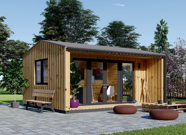 Gartenhaus als Büro TINA (44 mm + Holzverschalung ), 4x4 m, 12 m² avp.ui.product_images.thumbnail 1