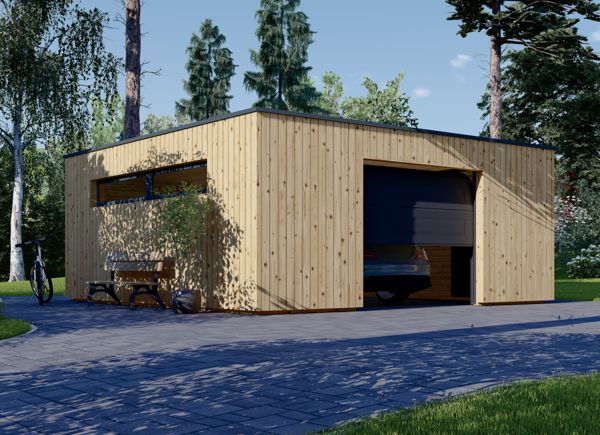 Holzgarage mit Flachdach SILVIA F (34 mm + Holzverschalung), 6x6 m, 36 m² avp.ui.product_images.thumbnail 1