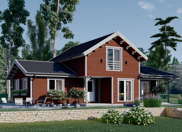 Schwedenhaus HOLLAND (PREMIUM Isoliert, KfW 40, 44 mm + Holzverschalung), 108 m² + 13 m² Terrasse avp.ui.product_images.thumbnail 1