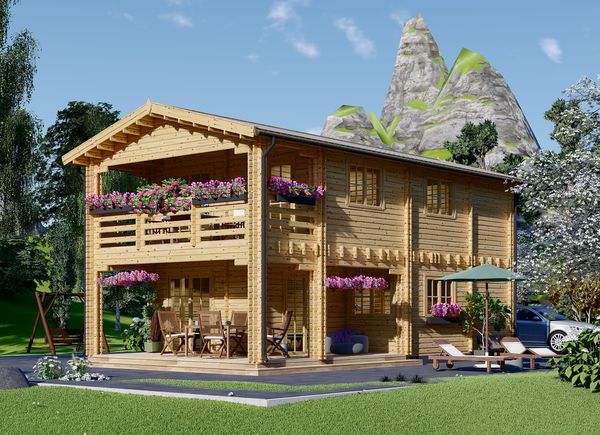 Blockbohlenhaus mit Terrasse TOULOUSE (66 mm), 100 m² + 20 m² avp.ui.product_images.thumbnail 1