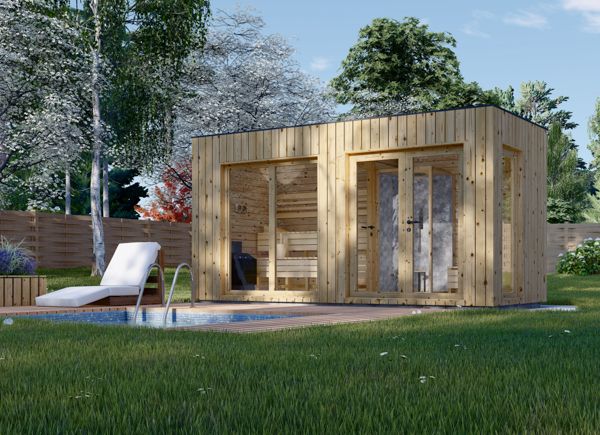 Gartensauna DELLA mit Vorraum (34 mm + Holzverschalung), 4,6 x 2,1 m, 7,2 m² avp.ui.product_images.thumbnail 1