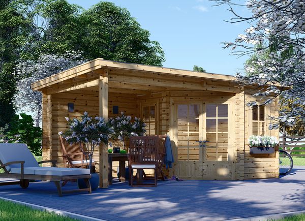 Gartenhaus aus Holz mit Terrasse KATERINA (28 mm), 5x3 m, 7.5 m² + 7.5 m² avp.ui.product_images.thumbnail 1
