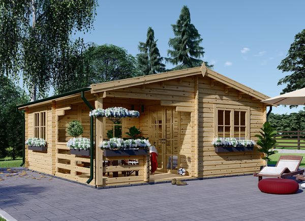 Gartenhaus aus Holz mit Terrasse OLIVIA (44 mm), 6x6 m, 27 m² + 8 m² Terrasse avp.ui.product_images.thumbnail 1