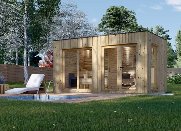 Gartensauna DELLA mit Vorraum (34 mm + Holzverschalung), 4,6 x 2,6 m, 9,3 m² avp.ui.product_images.thumbnail 1