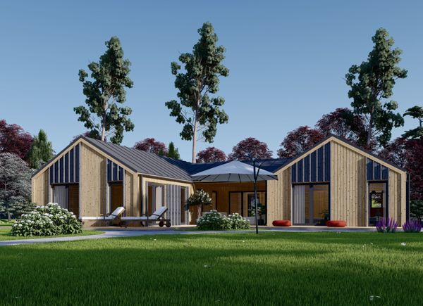 Holzwohnhaus SCARLET (PREMIUM Isoliert, KfW 40, 44 mm + Holzverschalung), 139 m² avp.ui.product_images.thumbnail 1