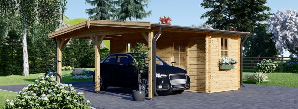 Carport aus Holz 3x6 m mit Schuppen (44 mm), 2x6 m