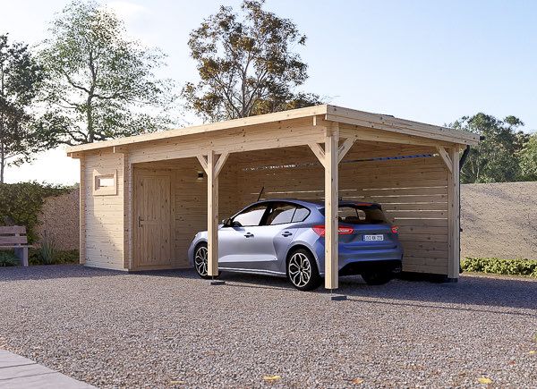 Carport aus Holz für 1 Auto mit Schuppen MODERN, 8x3 m avp.ui.product_images.thumbnail 1