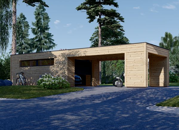 Holzgarage SILVIA F (34 mm + Holzverschalung), 4x6 m, mit Carport (direkt davor) 4x6 m avp.ui.product_images.thumbnail 1