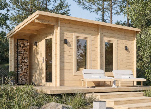 Holzsauna VIGOR 3 mit Vorraum & Veranda | Massivholz – 5,30×2,50 m, 10,95 m² thumbnail 1