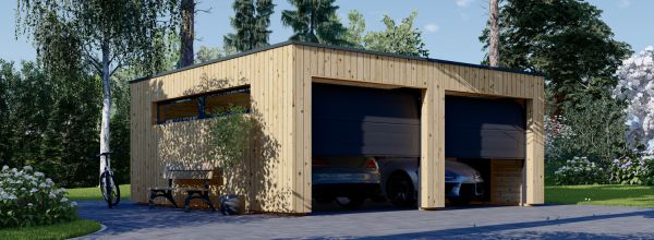 Doppelgarage aus Holz mit Flachdach SILVIA DUO F (34 mm + Holzverschalung), 6x6 m, 36 m²