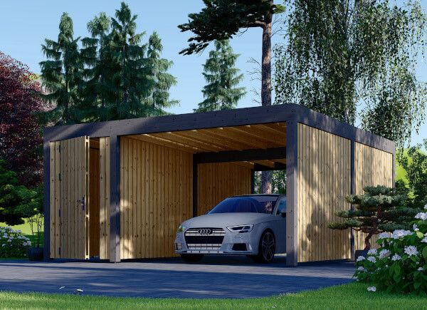 Carport aus Holz für 1 Auto mit Schuppen und Seitenwand LUNA F PLUS, 4.9x5.6 m avp.ui.product_images.thumbnail 1