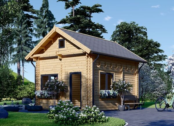 Blockbohlenhaus mit Schlafboden AVIGNON S (Extra Isoliert, 44+44 mm), 20 m² + 16 m² avp.ui.product_images.thumbnail 1