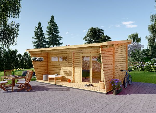 Abri de jardin en bois SHANON (66 mm), 4x5.75 m, 16 m² + 7 m² terrasse