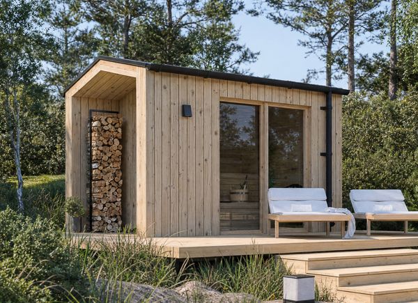 Holzsauna SERENE 1 mit Veranda | Kiefer Natur – 3,44×2,64 m, 6,25 m² thumbnail 1