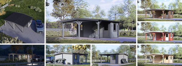 Carport aus Holz 3x6 m mit Schuppen (44 mm), 2x6 m