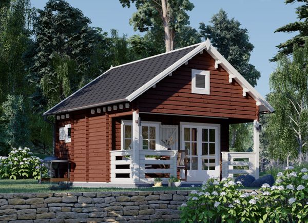 Kleines Schwedenhaus für den Garten mit Schlafboden und Terrasse ALBI (66 mm), 20 m² + 8 m² avp.ui.product_images.thumbnail 1