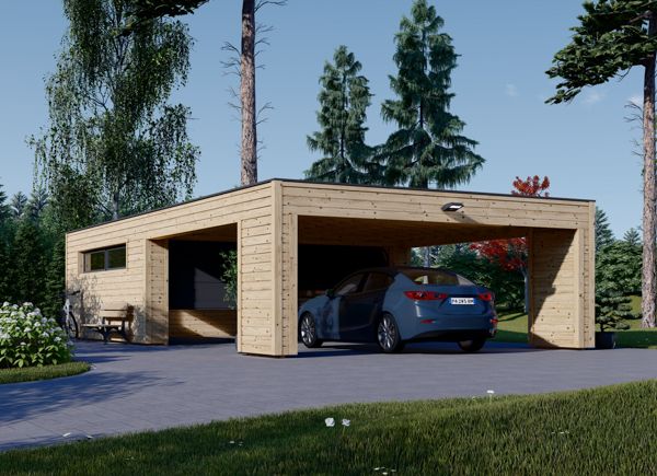 Doppelgarage aus Holz SILVIA F (34 mm + Holzverschalung), 6x6 m, mit Carport (direkt davor) 6x6 m avp.ui.product_images.thumbnail 1