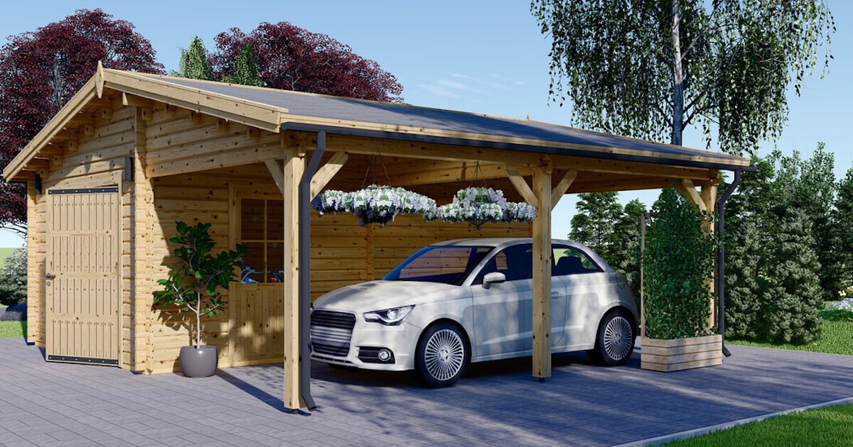 Holzgaragen mit Carport: mehr Parkmöglichkeiten zu Hause