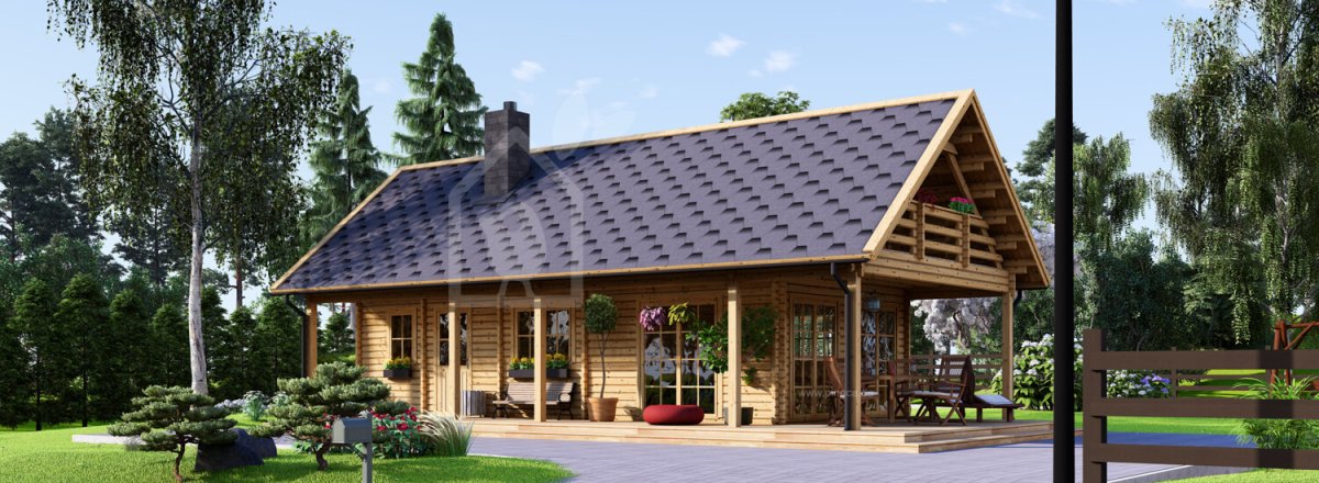 Blockbohlenhaus mit Terrasse AURA S (66 mm), 100 m² + 35 m²