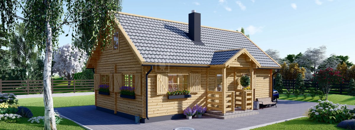Ferienhaus aus Holz EMMA (Isoliert, 44+44 mm), 70 m²