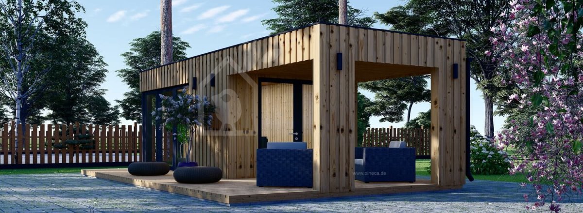 Gartenhaus als Büro Mit Terrasse PREMIUM (Isoliert, SIPS), 5x3 m, 15 m²