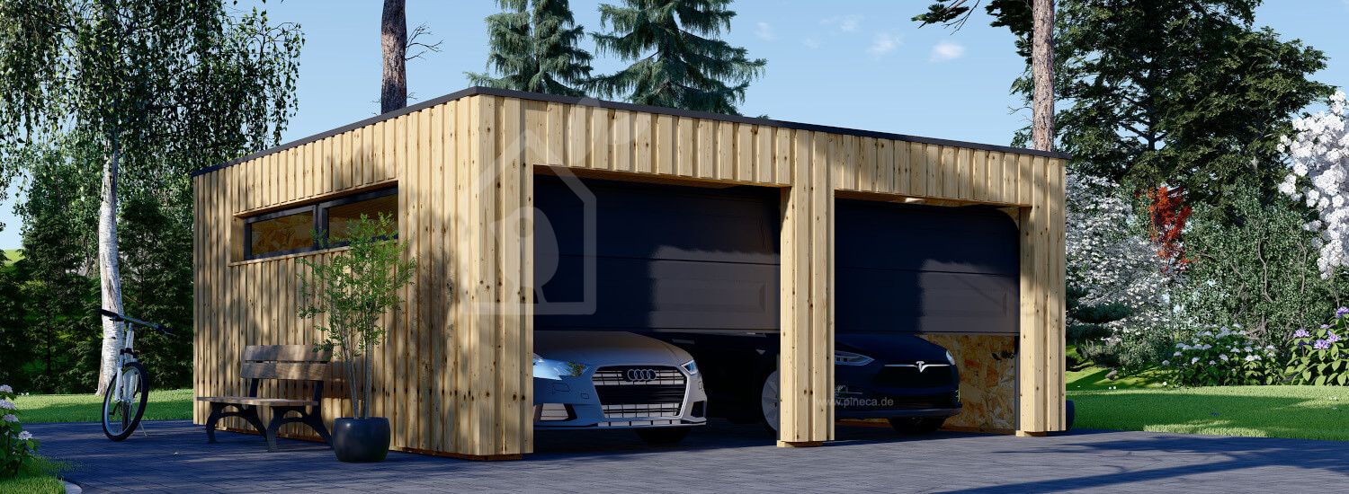 Doppelgarage aus Holz mit Flachdach STELA DUO F (Elementbauweise), 6x6 m, 36 m² visualization 1