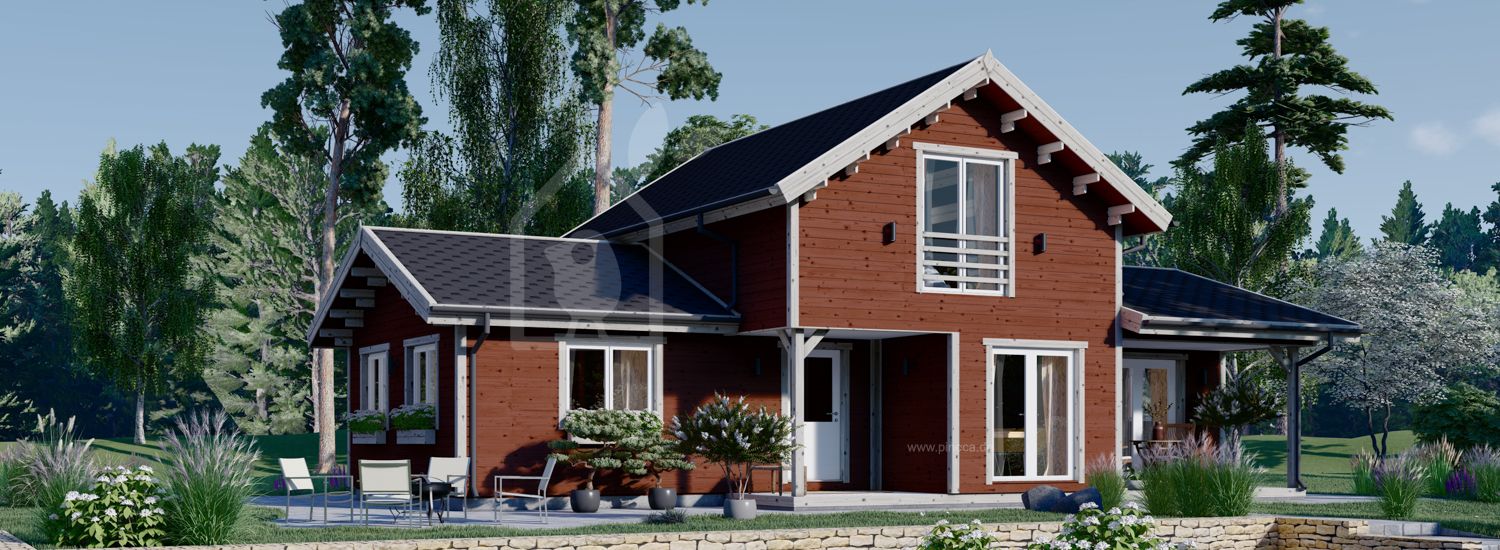 Schwedenhaus HOLLAND (PREMIUM Isoliert, KfW 40, 44 mm + Holzverschalung), 108 m² + 13 m² Terrasse visualization 1