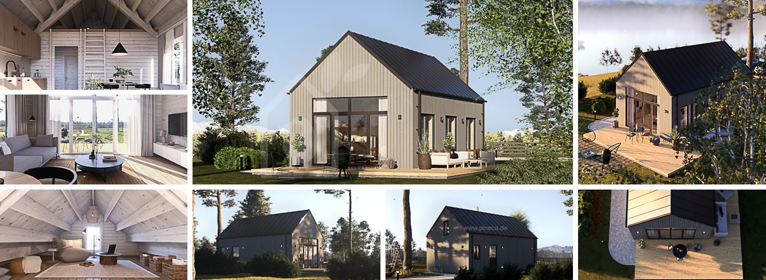 Kleines Holzhaus zum Wohnen MILANA RV (Isoliert, KfW55), 41 m² visualization 1