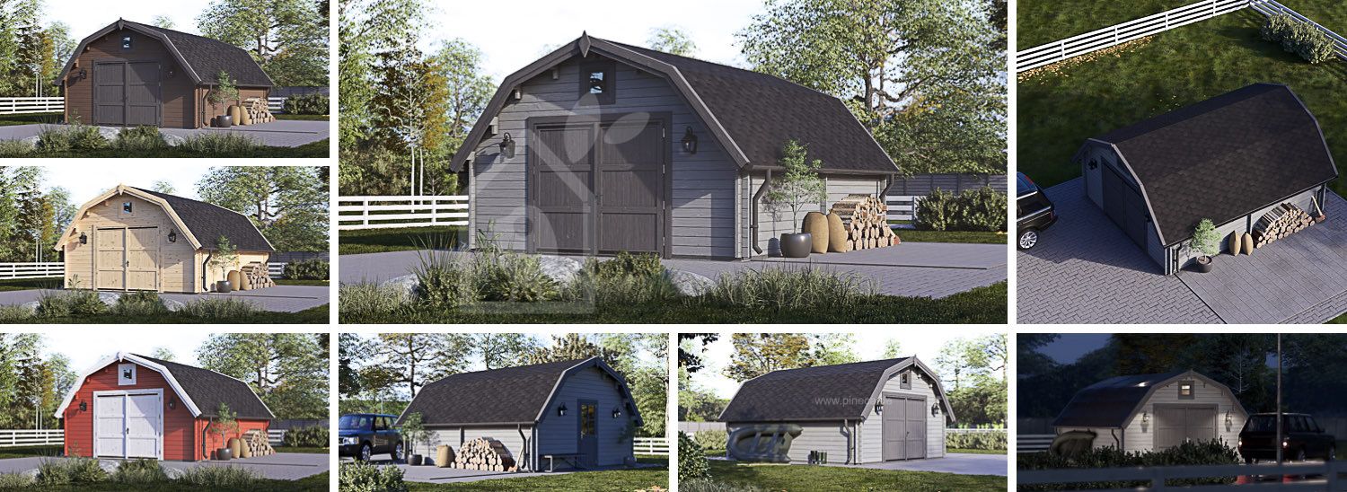 Holzgarage BARN (44 mm), 5x6 m, 30 m² visualization 1