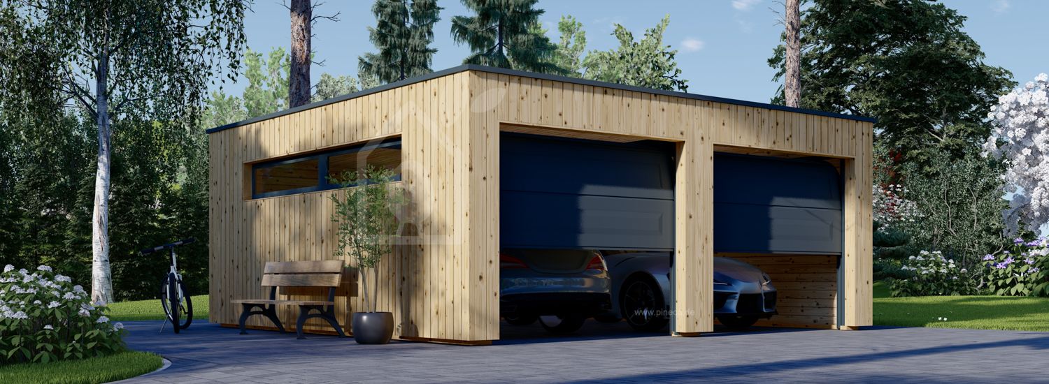 Doppelgarage aus Holz mit Flachdach SILVIA DUO F (34 mm + Holzverschalung), 6x6 m, 36 m² visualization 1