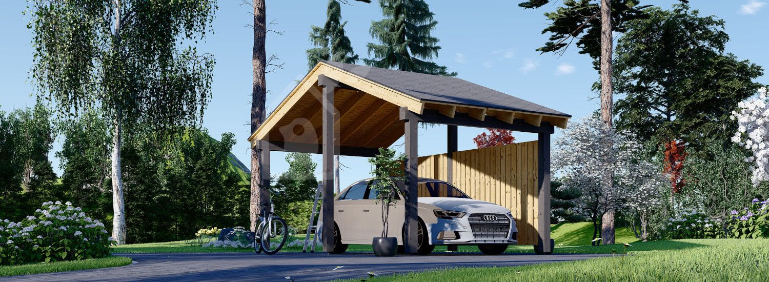 Carport aus Holz mit Seitenwand LUNA, 3.2x6 m visualization 1