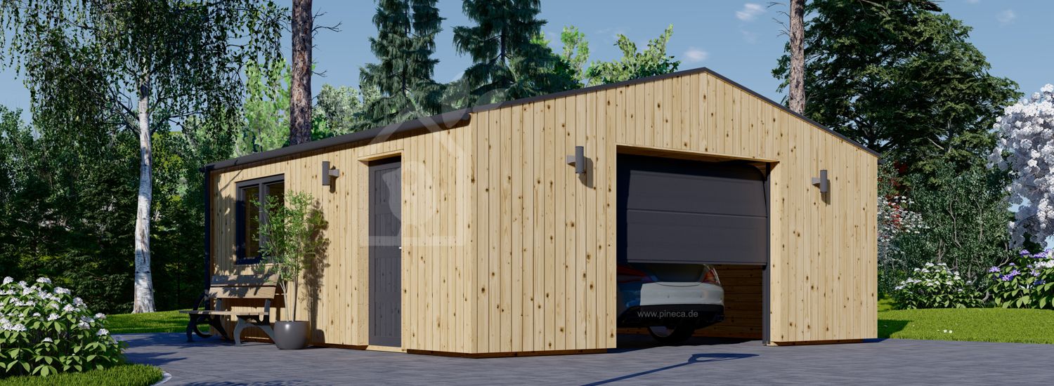 Holzgarage SILVIA (34 mm + Holzverschalung), 6x6 m, 36 m² visualization 1