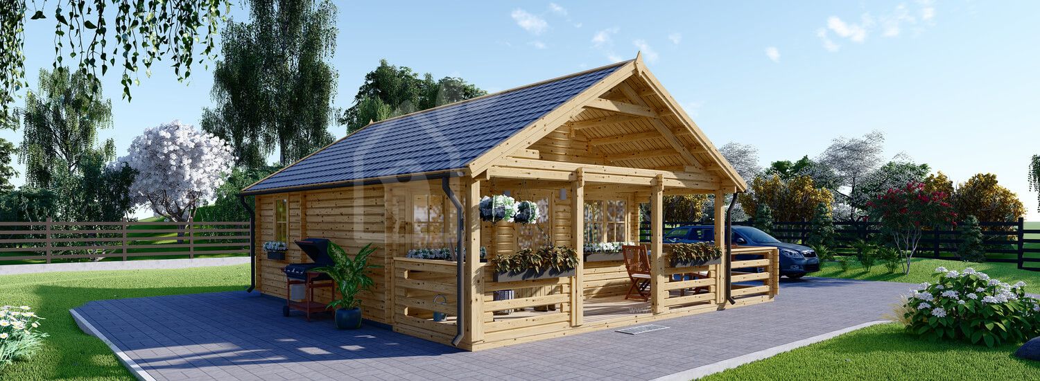 Blockbohlenhaus mit Schlafboden und Terrasse ANGERS (34+34 mm), 36 m² + 19 m² visualization 1