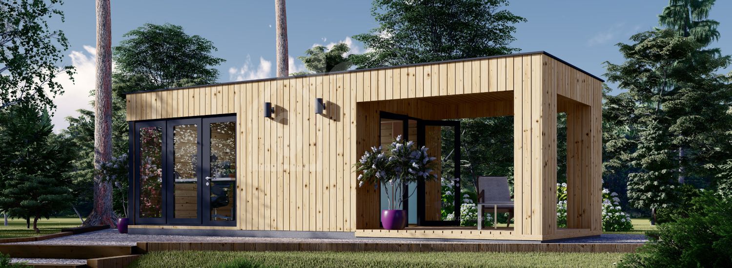 Gartenhaus als Büro Mit Terrasse PREMIUM (Extra Isoliert, 34 mm + Holzverschalung), 5x3 m, 15 m² + 9 m² visualization 1