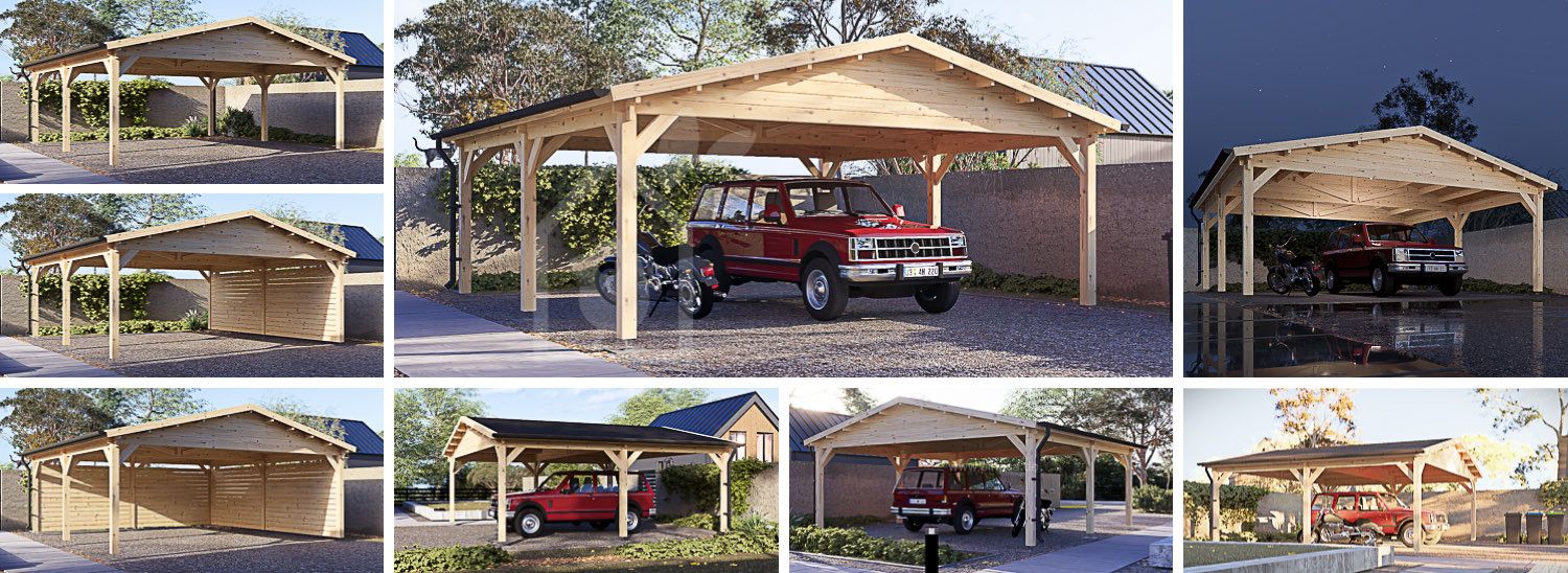 Doppelcarport aus Holz CLASSIC DUO, 6x6 m, 36 m² visualization 1