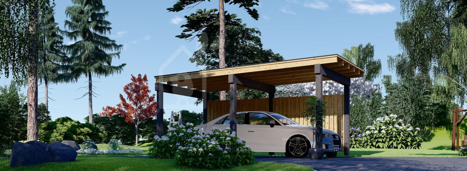 Carport aus Holz mit Seitenwand LUNA F, 3.2x6 m visualization 1